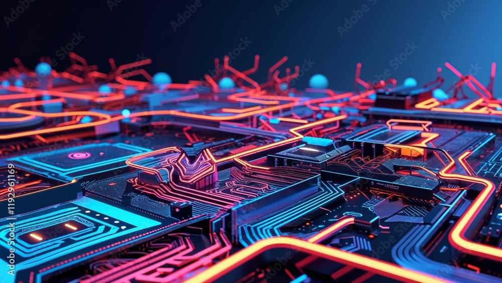 Wall mural abstract circuit cyberspace design created with generative ai technology