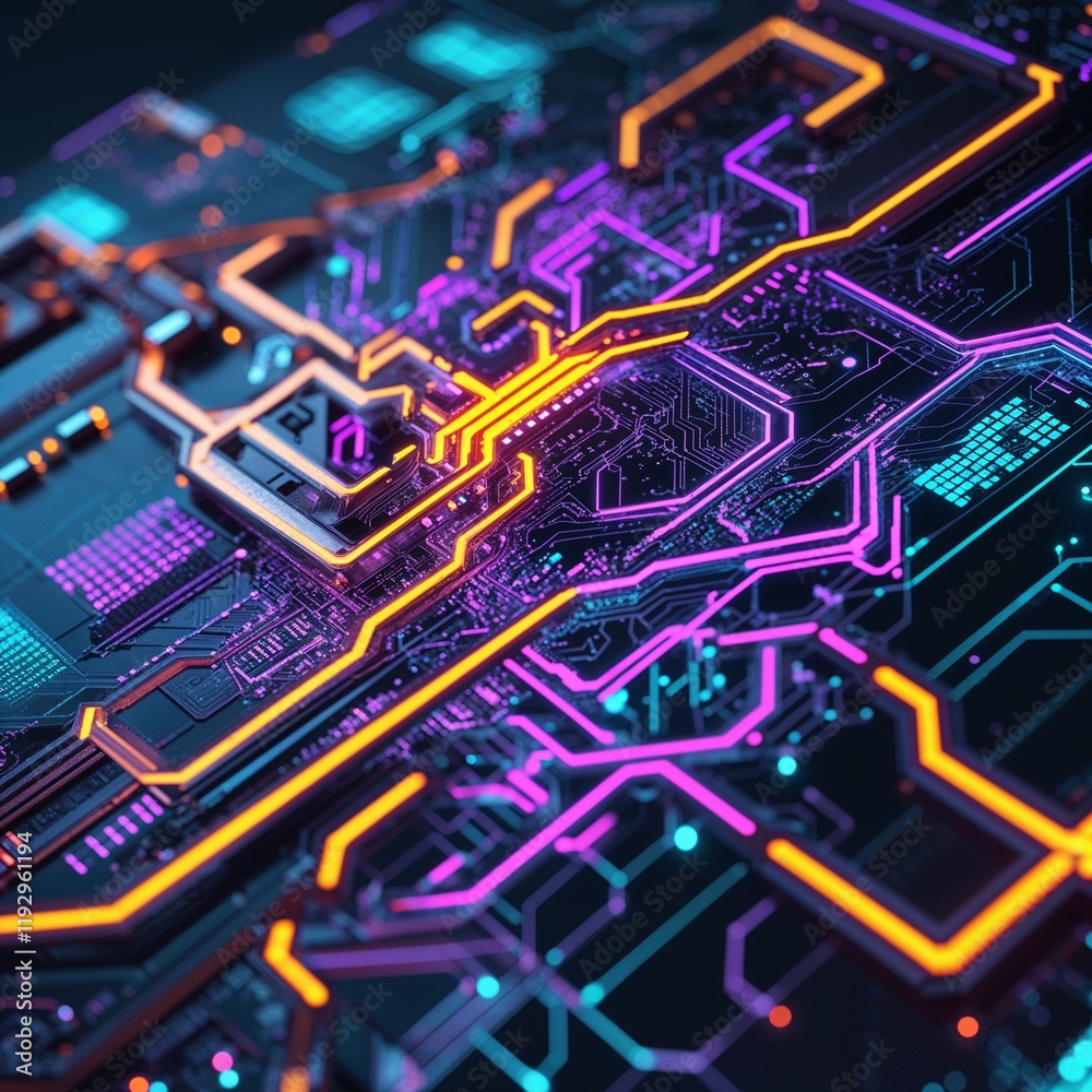 Wall mural abstract circuit cyberspace design created with generative ai technology