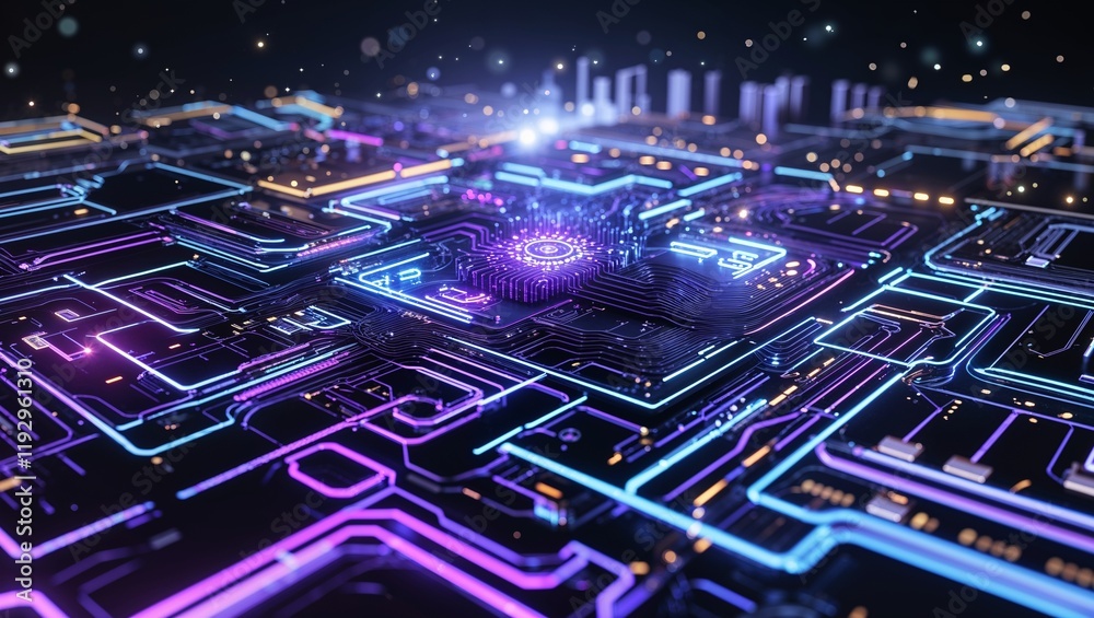 Wall mural abstract circuit cyberspace design created with generative ai technology