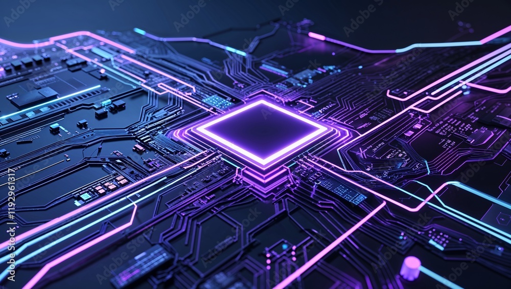 Wall mural abstract circuit cyberspace design created with generative ai technology