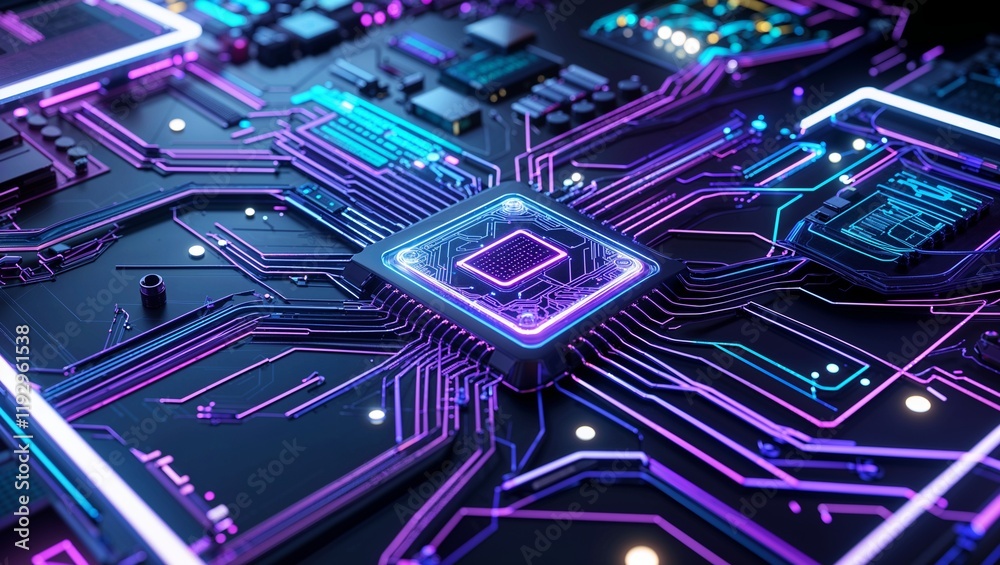 Wall mural abstract circuit cyberspace design created with generative ai technology