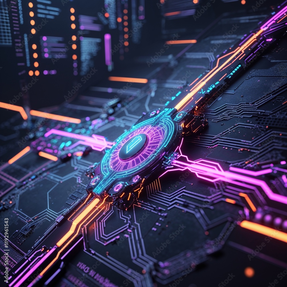 Wall mural abstract circuit cyberspace design created with generative ai technology