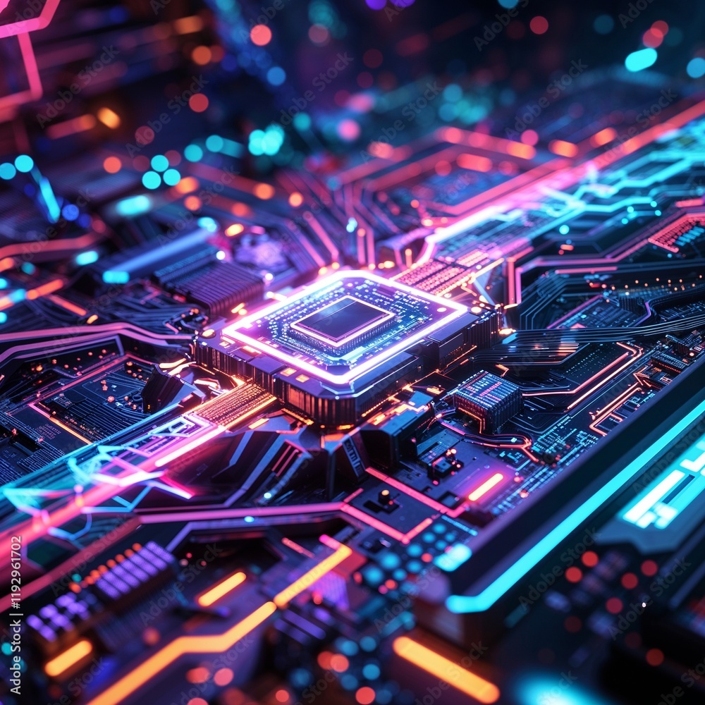 Wall mural abstract circuit cyberspace design created with generative ai technology