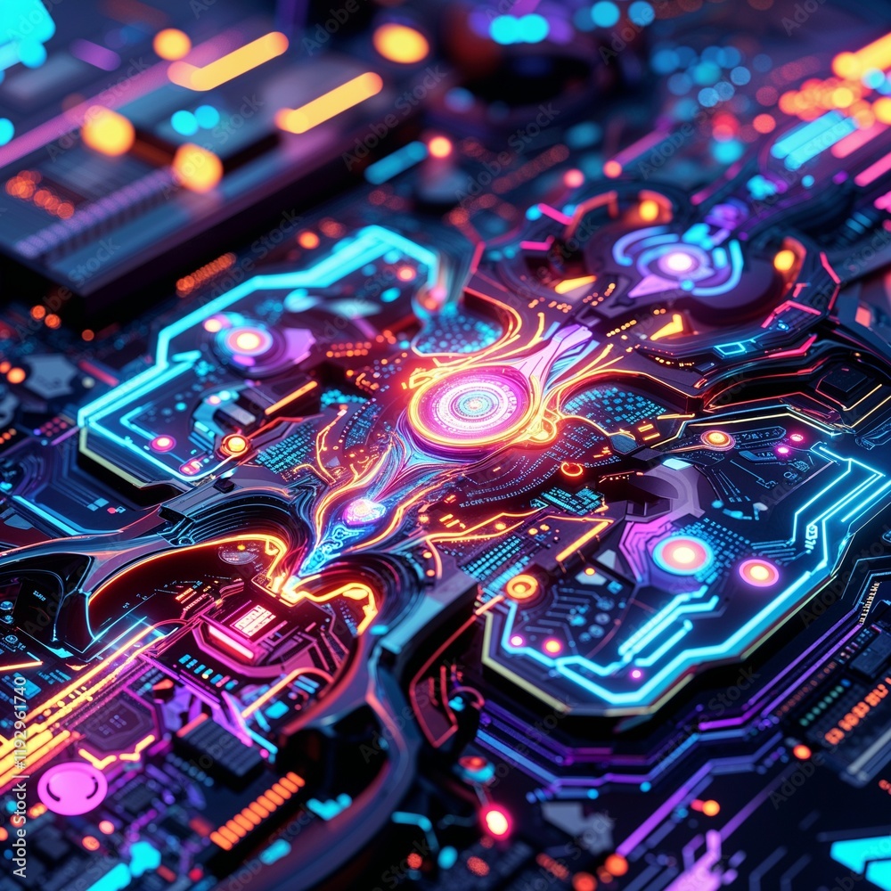 Wall mural abstract circuit cyberspace design created with generative ai technology