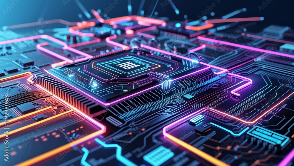 Wall mural abstract circuit cyberspace design created with generative ai technology