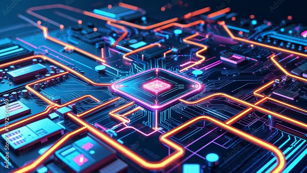 Wall mural abstract circuit cyberspace design created with generative ai technology