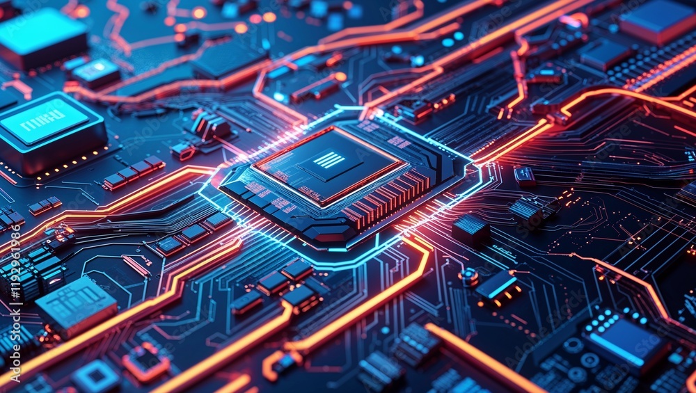 Wall mural abstract circuit cyberspace design created with generative ai technology