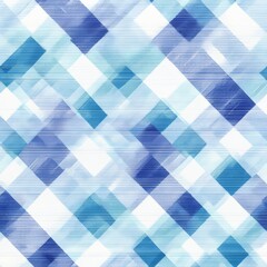 Plaid Pattern in Shades of Blue and White, Seamlessly Repeated on a Linen Fabric Texture Background