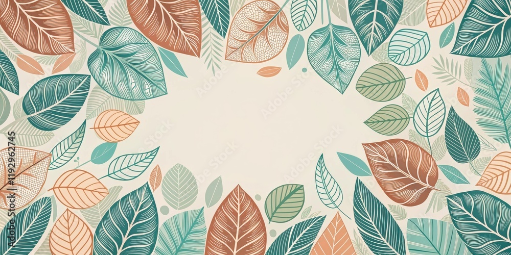 Poster elegant botanical frame with intricate leaf designs and cream background