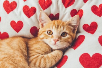 Valentine's day with adorable orange cat cozy home cute imagery