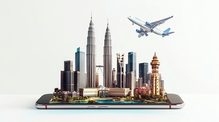Experience Kuala Lumpur’s vibrant skyline as landmarks like the Petronas Towers emerge from a smartphone screen, redefining urban travel inspiration.