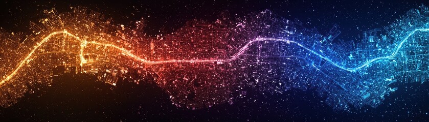 Obraz premium A vibrant abstract design featuring swirling particles of orange and blue against a dark background, creating a dynamic energy effect.