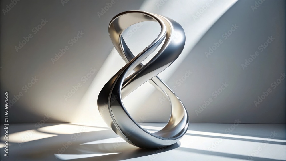 Aufkleber sleek metallic sculpture with intertwining curves, illuminated by dramatic light rays, creating a mo