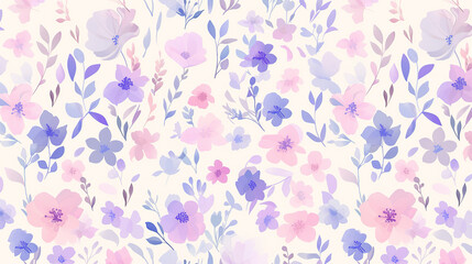 The image is a seamless pattern with various pastel-colored flowers and leaves