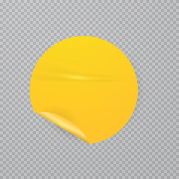 Vector realistic illustration of yellow round discount sticker, price tag, sticky tape