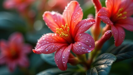 Close-Up of Vibrant Yellow Flowers with Dew Against Lush Green Background

