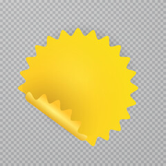 Vector realistic illustration of yellow round discount sticker, price tag, sticky tape
