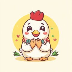 Happy cartoon rooster floral background greeting card