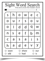 Sight word search worksheet for children's