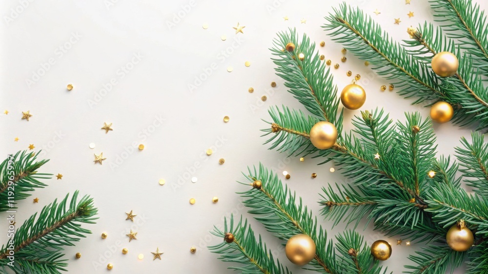 Poster elegant evergreen branches adorned with gold spheres and shimmering stars create a festive winter sc
