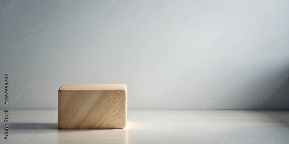 Aufkleber simple wooden block on a light surface against a neutral backdrop