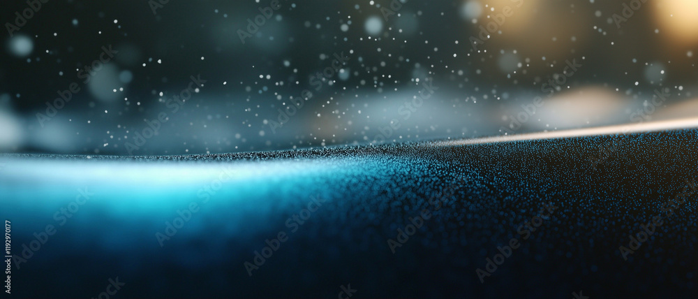 Poster particles and water particles in an abstract background with a dynamic flow and shimmering effect