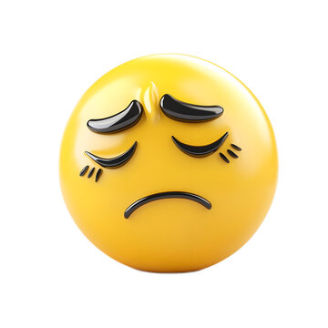 Sad Yellow Emoji with Frowning Face Expression Isolated on White Background