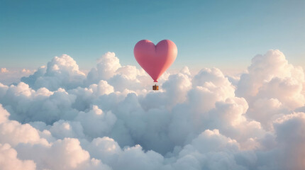 Fototapeta premium Heart-shaped hot air balloon soaring above fluffy clouds