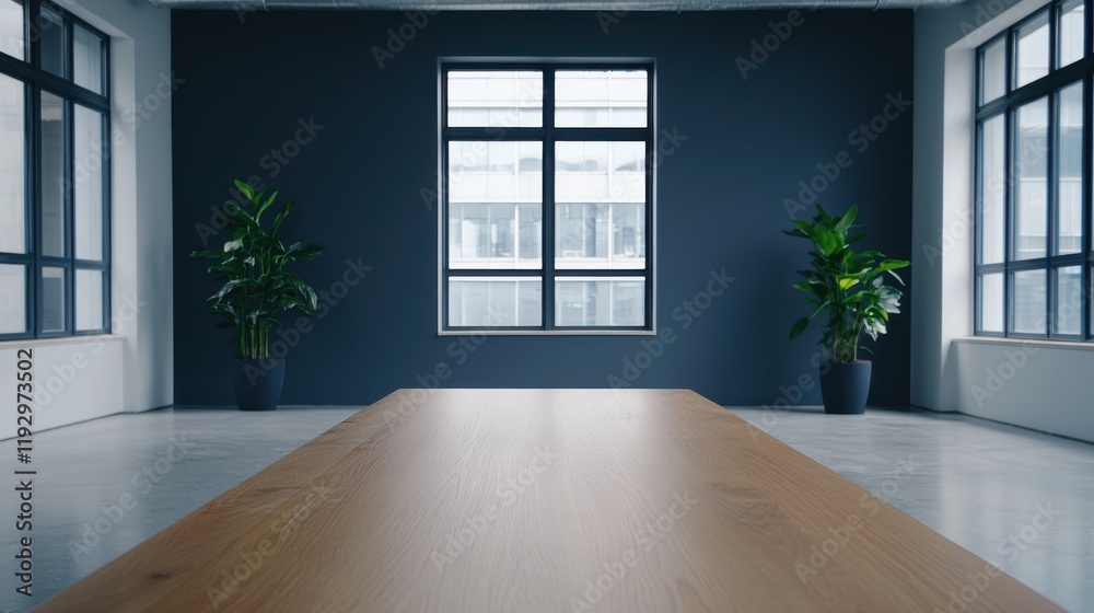 Aufkleber Large empty table in modern office with minimalist design and natural light