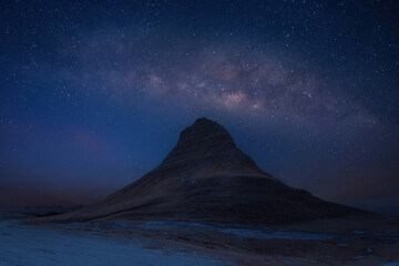 Universe space and Milky way galaxy with stars on night sky background. Milky way borealis. A...