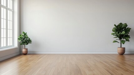 Empty modern office with plants showing minimalist layout and flexible workspace