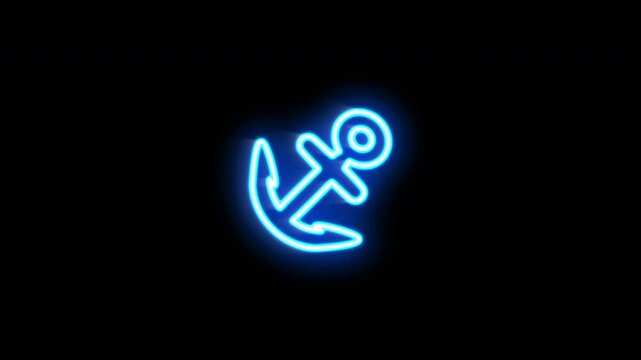 The blinking neon light of anchor icon in the black background.
