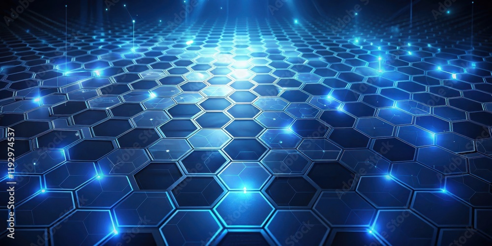 Aufkleber abstract hexagonal grid network pattern with glowing blue lines