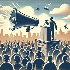 Freedom of Speech Illustrate a person standing on a soapbox spea