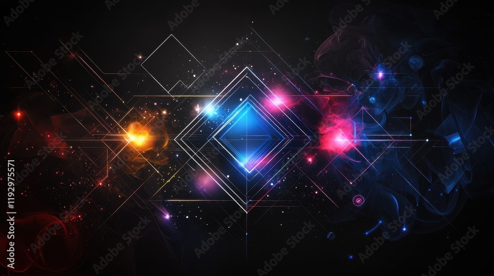 Poster abstract dynamic geometric lines with borders in a colorful background of light and motion