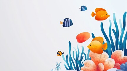Fototapeta premium Coral reef and seagrass ecosystem teeming with marine life, bright colors