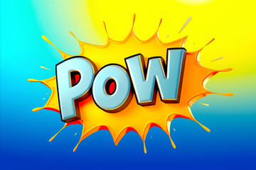 Naklejka premium Exclamation POW in dynamic speech bubble on blue background