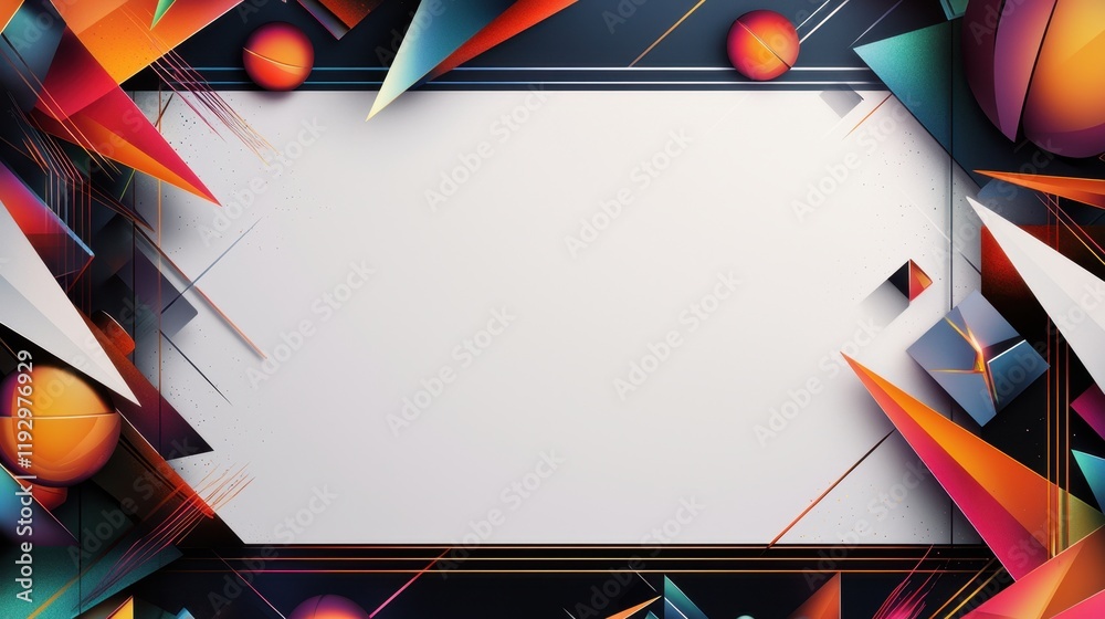 Poster abstract geometric composition with dynamic lines and angular shapes in a vibrant color palette