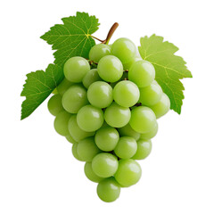 Fresh Green Grapes with Leaves on a White Background