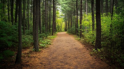 Obraz premium The scent of pine needles on a forest trail, evoking memories of adventure, exploration, and the great outdoors.