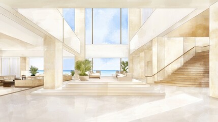 Fototapeta premium Modern Minimalist Lobby Design with Open Space and Natural Light
