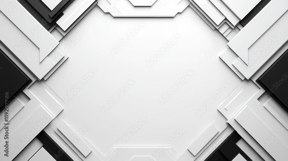 Poster geometric lines and angular borders creating sharp patterns with contrasting colors and depth percep