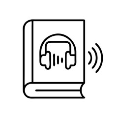 audiobook with sound waves icon, audiobook with sound waves line art - simple line art of audiobook with sound waves, perfect for audiobook with sound waves logos and icons and themed design