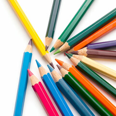 Colour pencils isolated on white background close up