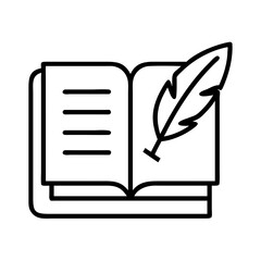 book and quill icon, book and quill line art - simple line art of book and quill, perfect for book and quill logos and icons and themed design