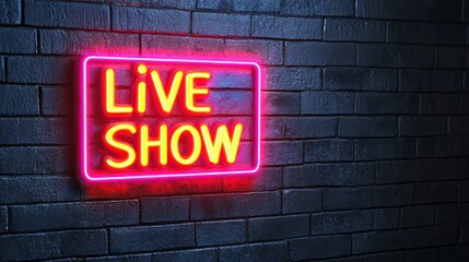 Vibrant Neon Sign Illuminating the Wall with the Words Live Show in Bright Colors, Perfect for Events, Entertainment, and Nightlife Themes Capturing Excitement and Energy