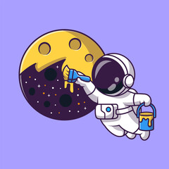Cute Astronaut Painting Moon In Space Cartoon Vector Icon 
Illustration. Science Technology Icon Concept Isolated 
Premium Vector. Flat Cartoon Style 