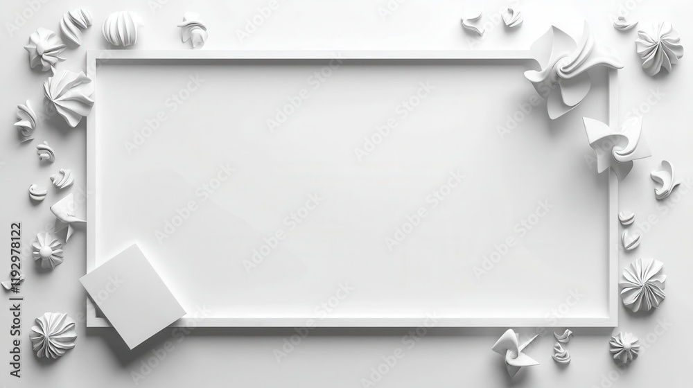 Poster abstract geometric composition with white paper forms and sharp edges on a clean background