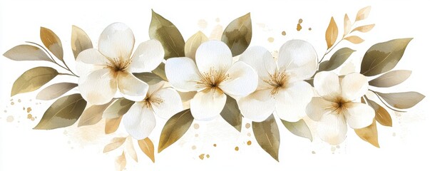 Obraz premium Elegant White Floral Arrangement with Greenery and Soft Gold Accents