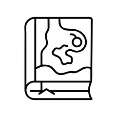 book with a fantasy map icon, book with a fantasy map line art - simple line art of book with a fantasy map, perfect for book with a fantasy map logos and icons and themed design